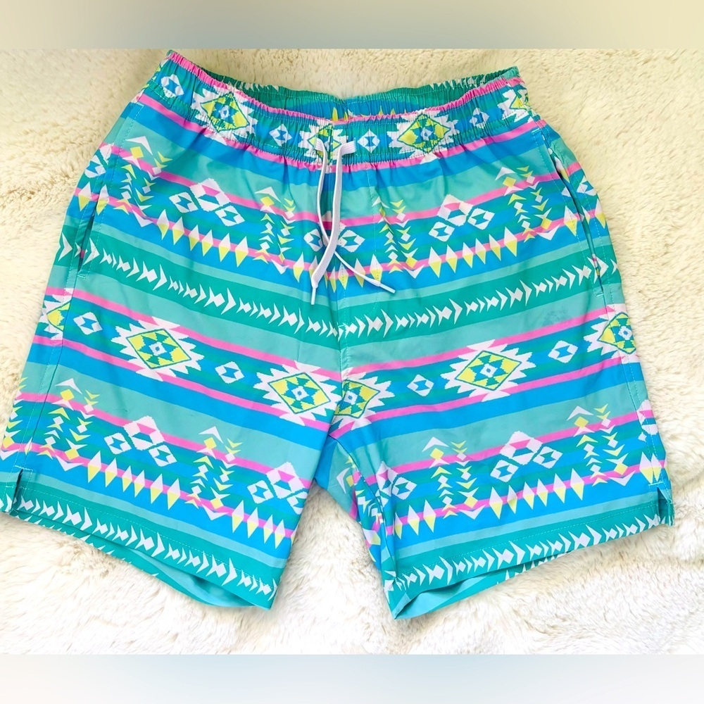 Bear Bottom Teal and Pink Swim Trunks Shorts Size Medium